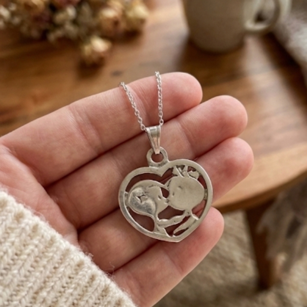 Vintage-supply Women's Silver  colored Jewellery heart charm pendant